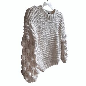 Nasty Gal Pom Pom Sleeve Crochet Knit Sweater sz M